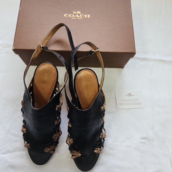 Coach Jody Python Black/Sand Leather Heels 4 1/2 Inch Q4073 Size 10 Box Included - Picture 1 of 7
